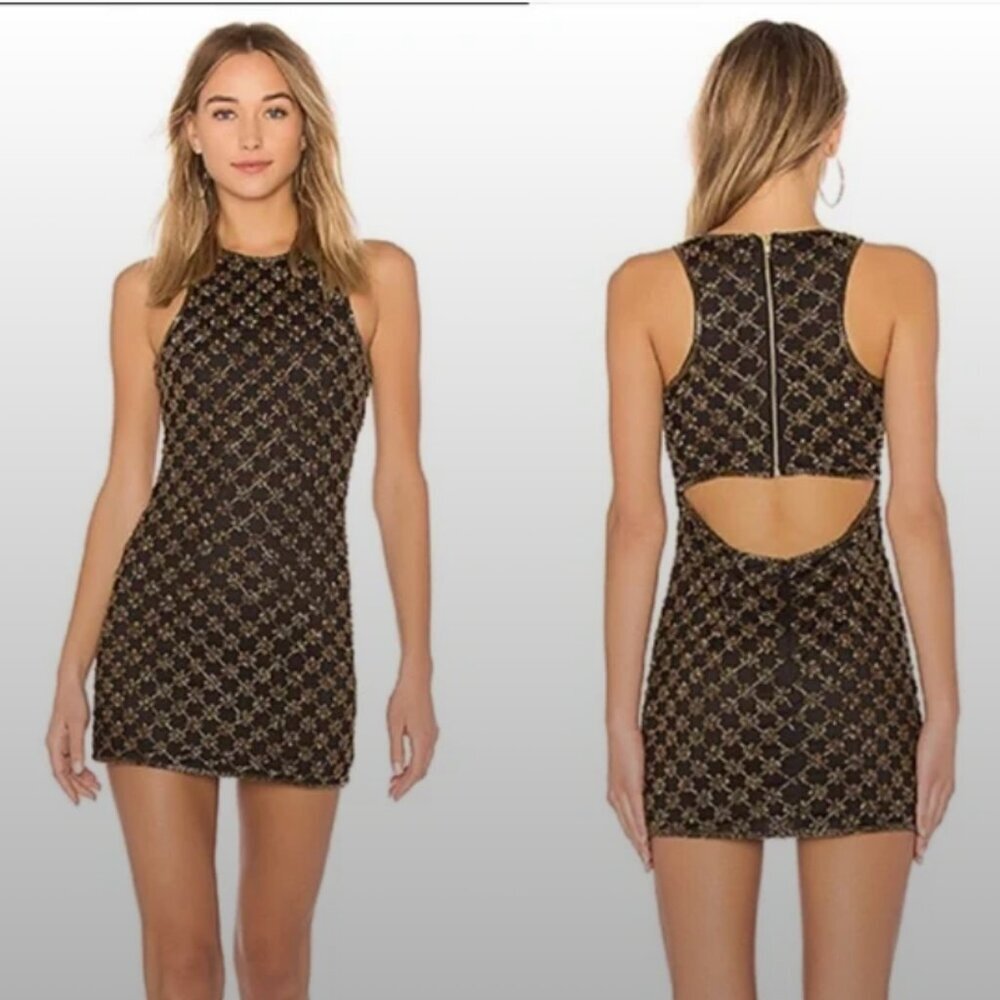 X by NBD Augusta Beaded Bodycon Back Cutout Dress
